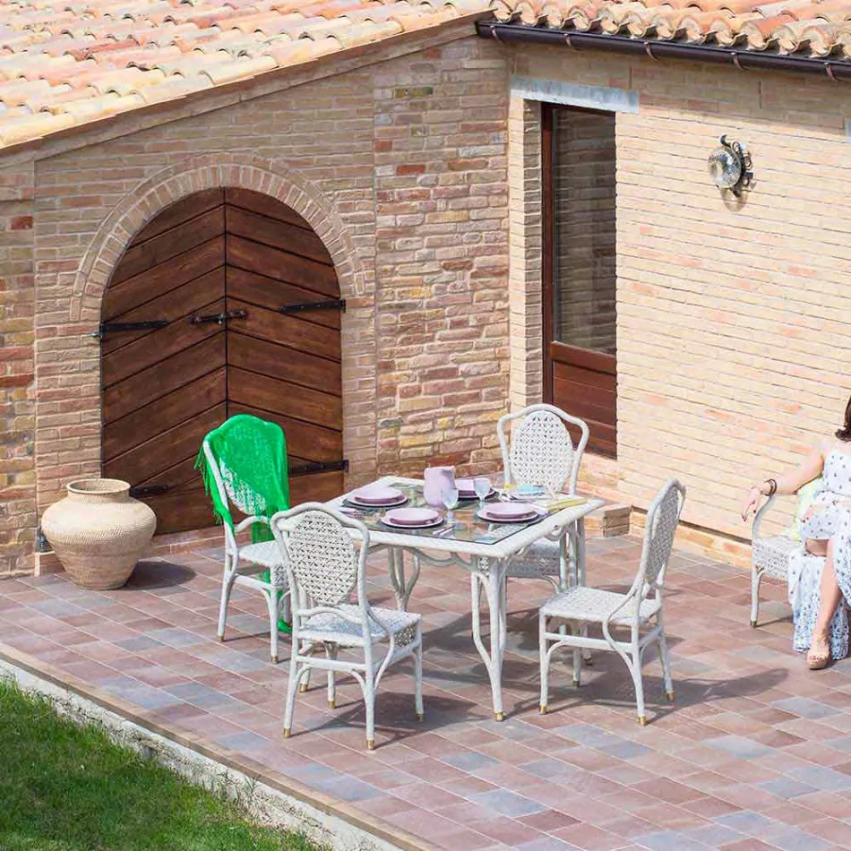 Bord med glasskiva trädgårdsdesign Romeo, handgjorda Viadurini