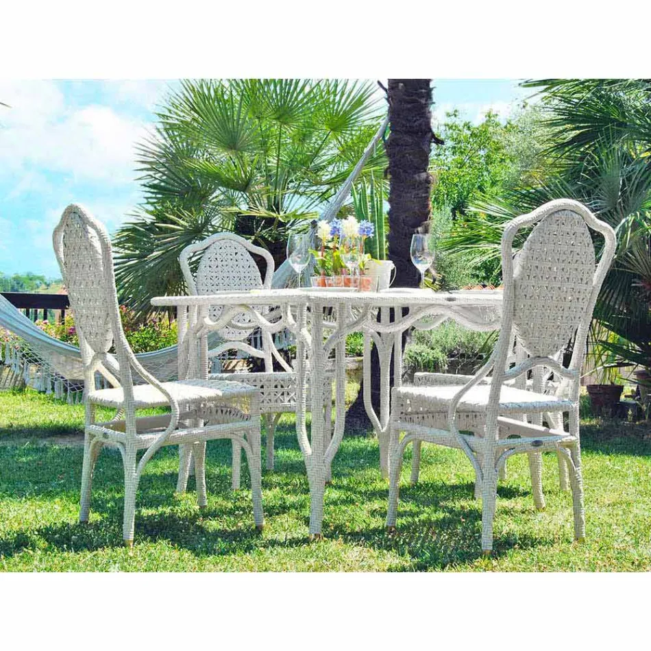 Bord med glasskiva trädgårdsdesign Romeo, handgjorda Viadurini