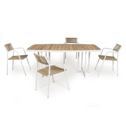 Trädgårdsbord i aluminium och teak med 4 stolar - Eugene Viadurini