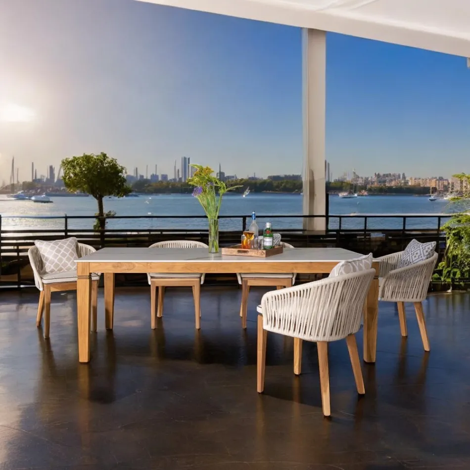 Trädgårdsbord i naturlig teak och keramikskiva - Artes Viadurini