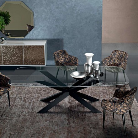 Fatformat matbord i glas och stål Tillverkat i Italien - Grotta Viadurini
