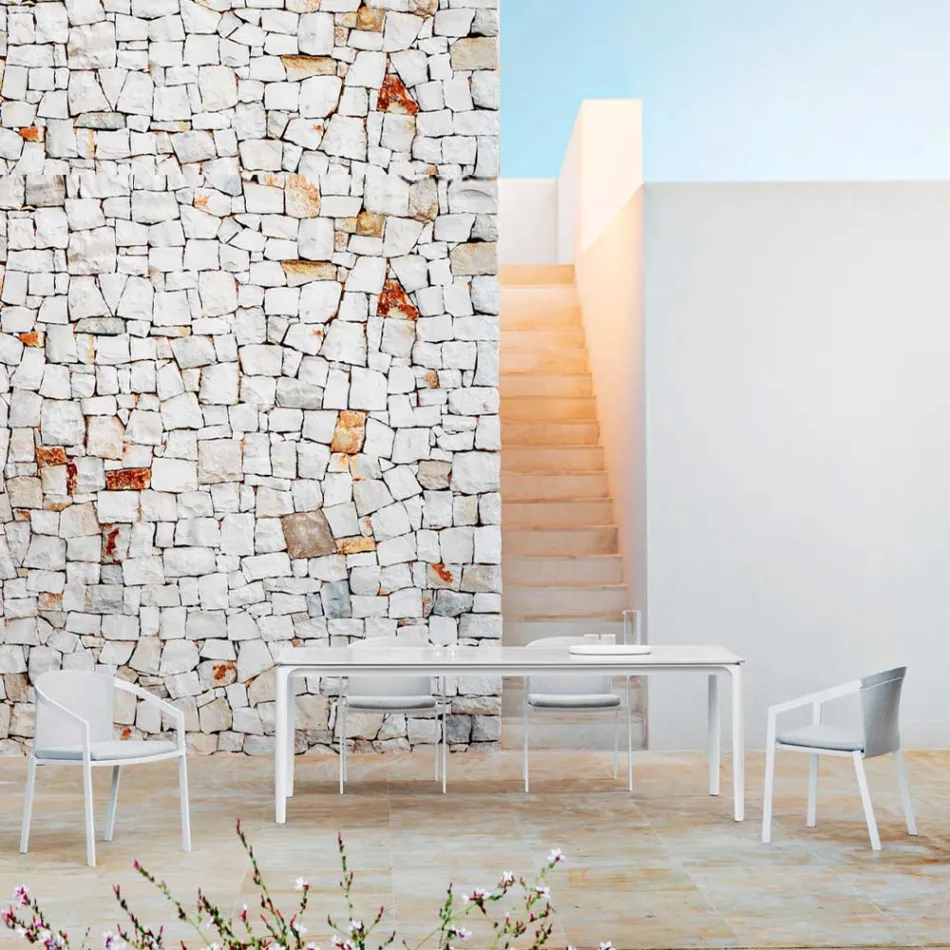 Utdragbart utematsbord 318 cm i aluminium och stengods - Filomena Viadurini