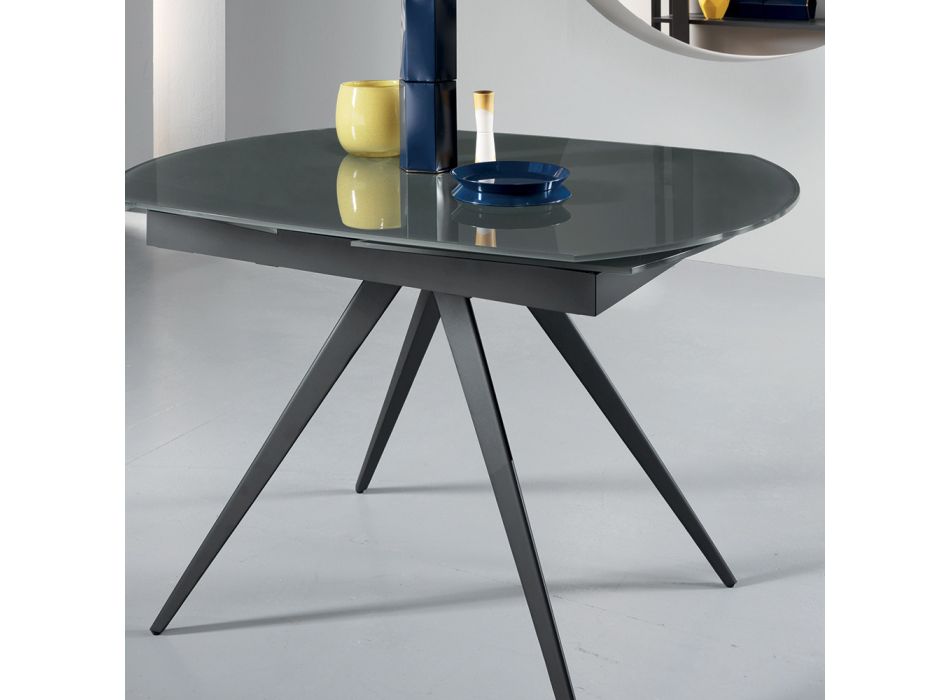 Utdragbart matbord till 180 cm i glas och målad metall - Beatriz Viadurini