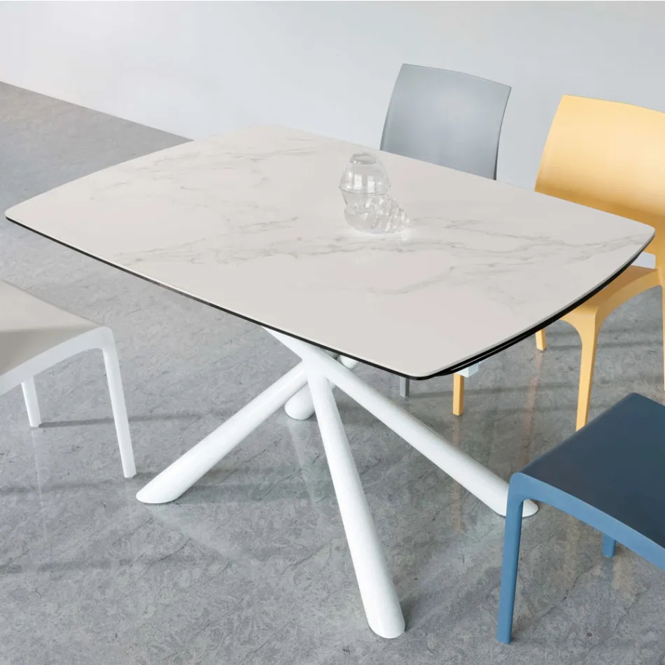 Utdragbart matbord (200/230 cm) i glaskeramik och metall - Naisha Viadurini