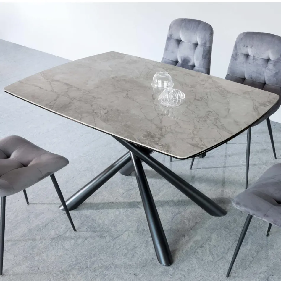 Utdragbart matbord (200/230 cm) i glaskeramik och metall - Naisha Viadurini