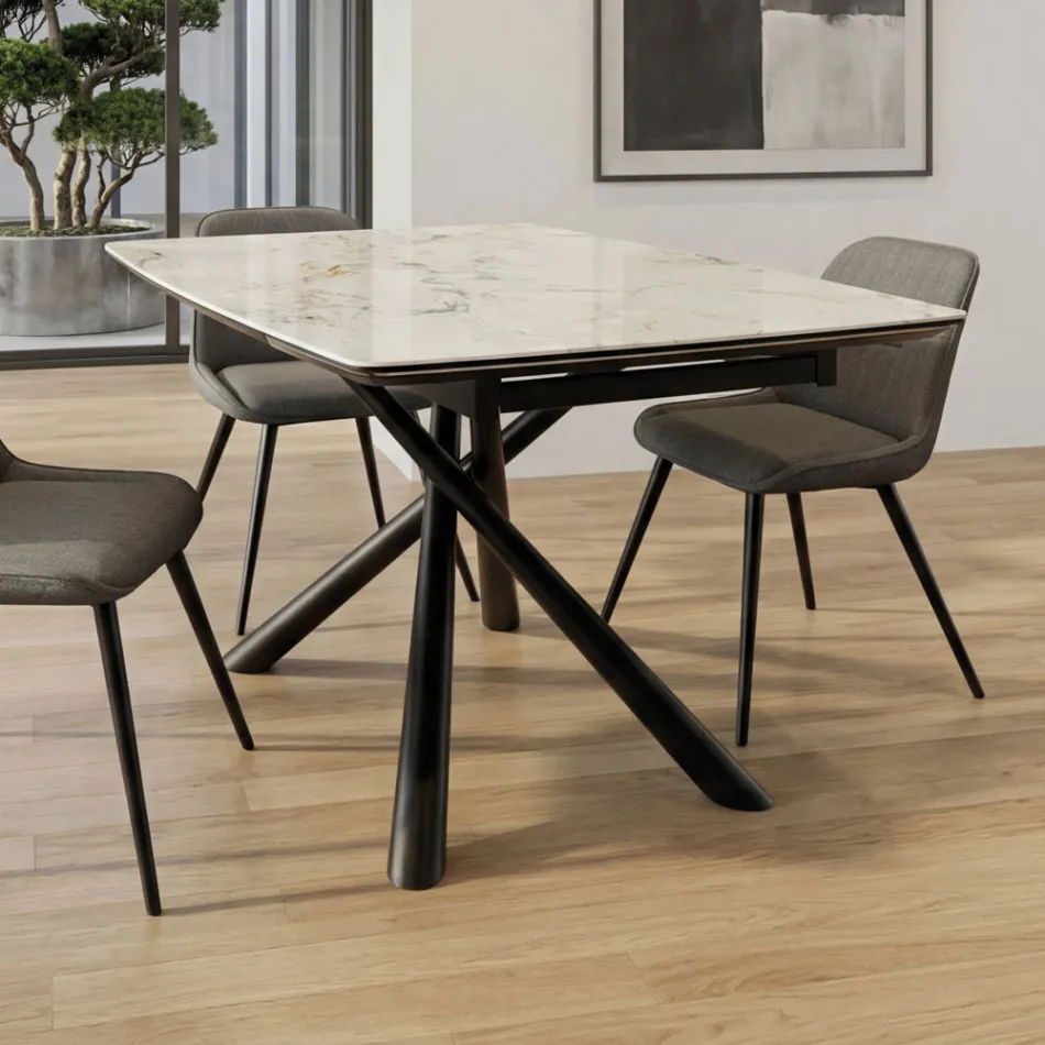 Utdragbart matbord (200/230 cm) i glaskeramik och metall - Naisha Viadurini