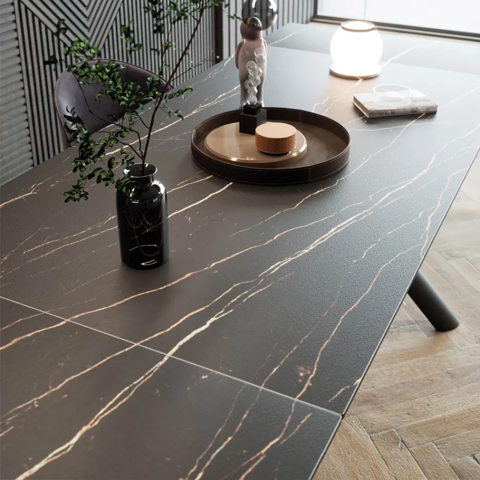 Utdragbart matbord (200/230 cm) i glaskeramik och metall - Naisha Viadurini