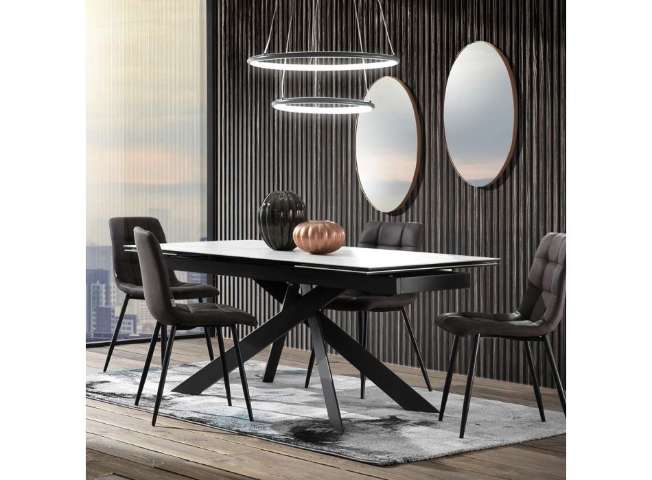 Utdragbart matbord till 240 cm i keramik och stål - Relief Viadurini