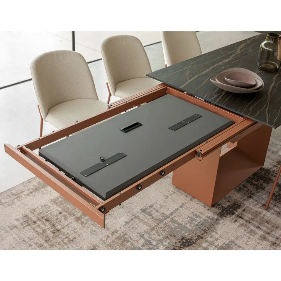 Utdragbart matbord till 298 cm i keramik och metall Tillverkat i Italien - Solros Viadurini