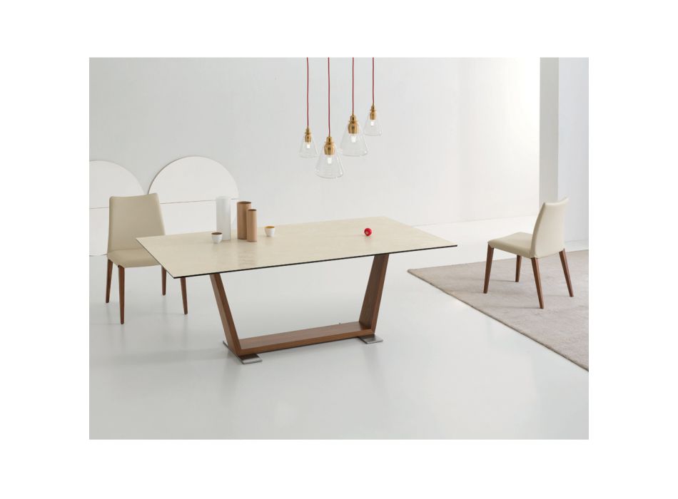 Utdragbart matbord till 3 m i keramik och träben - Cesteo Viadurini