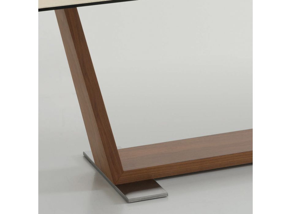 Utdragbart matbord till 3 m i keramik och träben - Cesteo Viadurini
