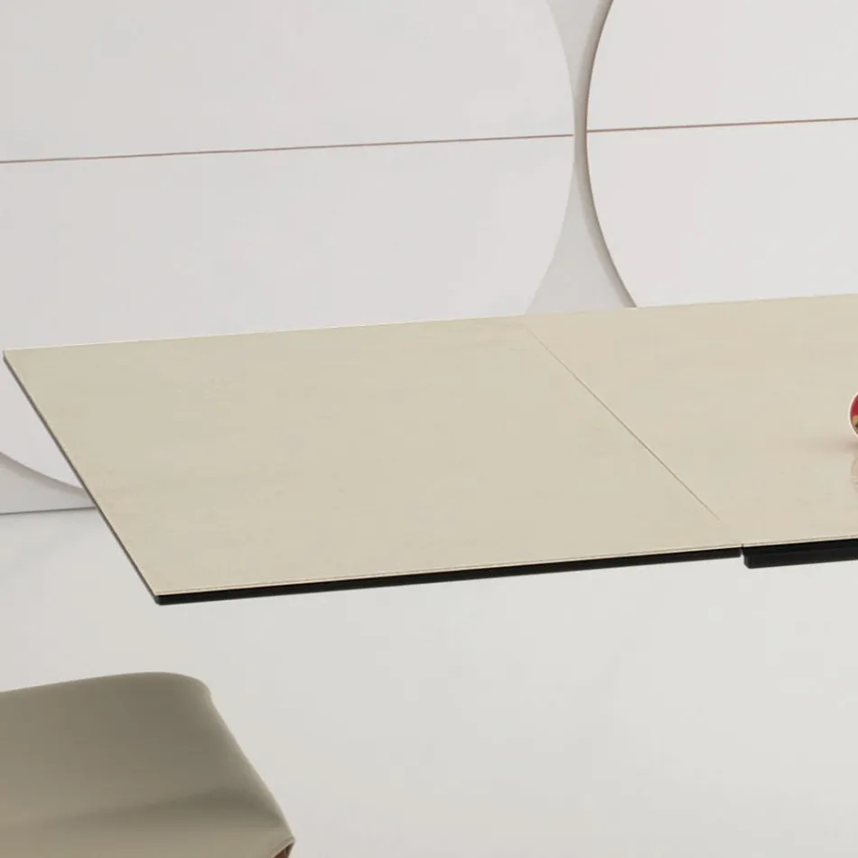 Utdragbart matbord till 3 m i keramik och träben - Cesteo Viadurini