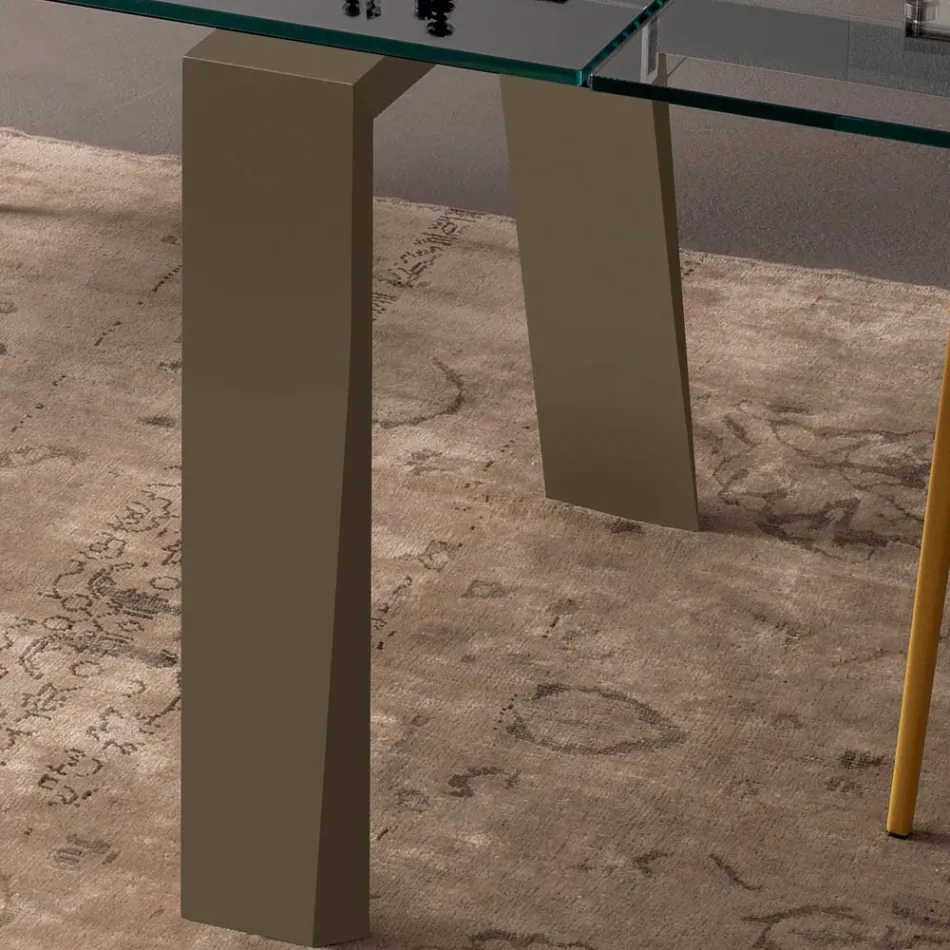 Matbord Utdragbart till 300 cm i trä- och glasskiva - Bedrio Viadurini