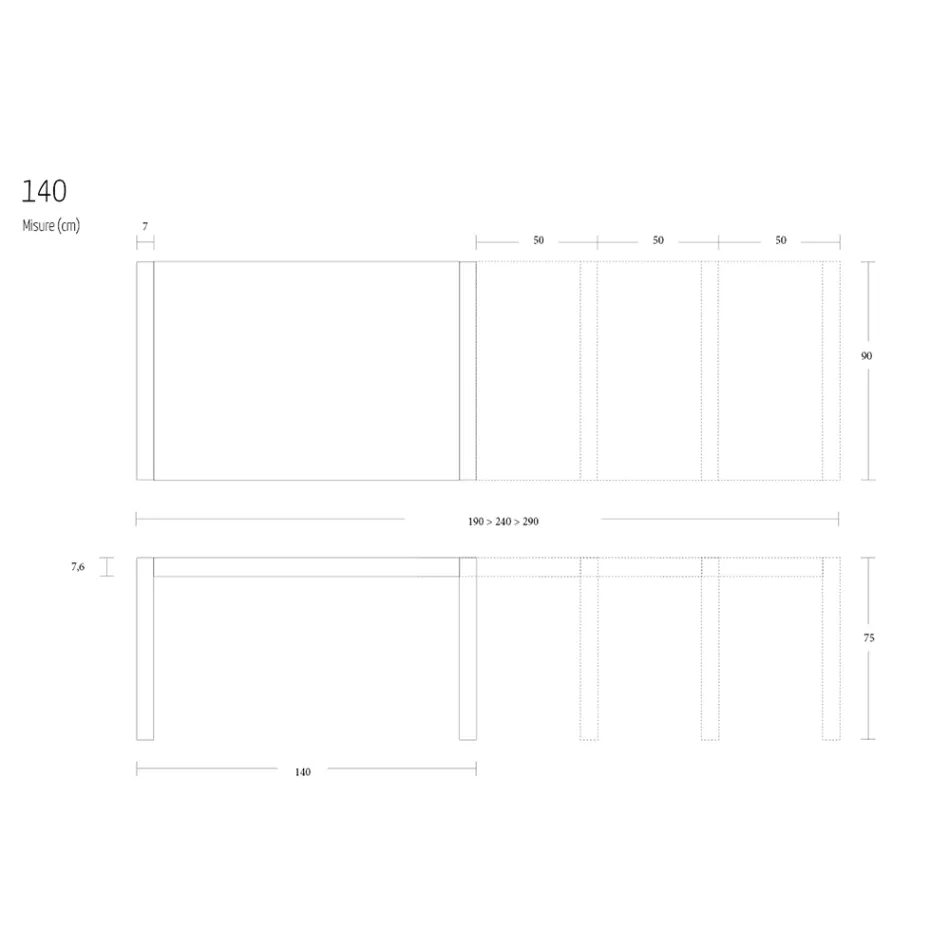 Matbord i metall Utdragbart till 310 cm Tillverkat i Italien - Euklid Viadurini