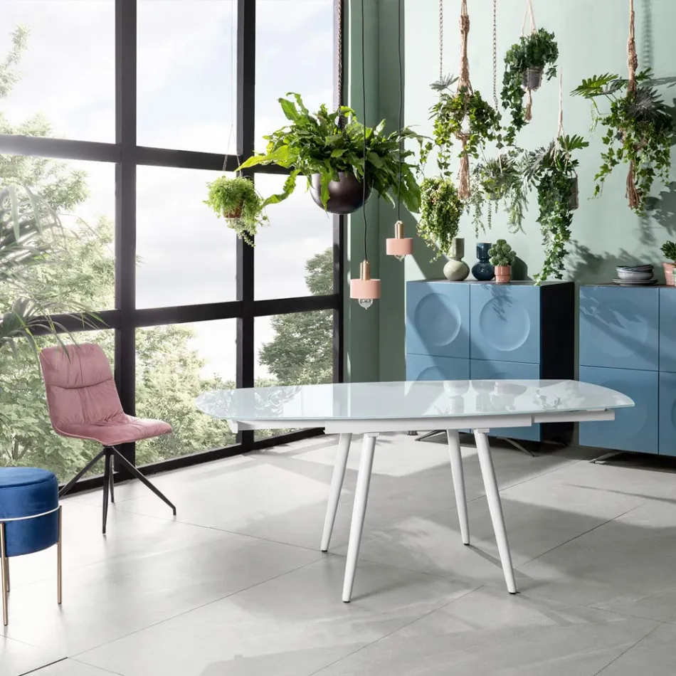 Utdragbart matbord med glasskiva New Japan Viadurini
