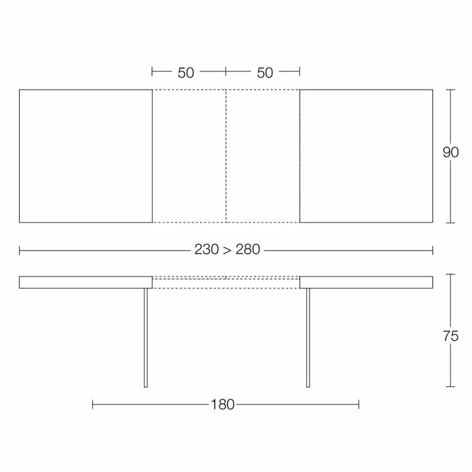 Utdragbart matbord Upp till 280 cm i trä och glas tillverkat i Italien - Focus Viadurini