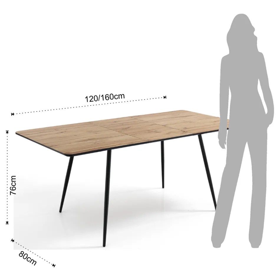 Utdragbart matbord Upp till 160 cm i Mdf och Black Metal - Crumiro Viadurini