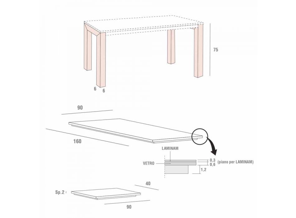 Utdragbart matbord Upp till 240 cm i Laminam Made in Italy - Monolith Viadurini