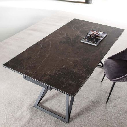 Utdragbart matbord Upp till 240 cm i keramiskt glas och stål - Bortolo Viadurini