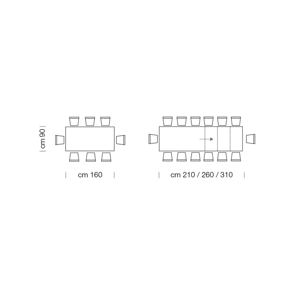 Utdragbart matbord upp till 310 cm i melamin Tillverkat i Italien - sjuttiotalet Viadurini