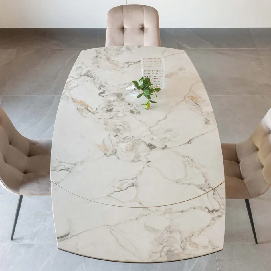 Utdragbart matbord i keramik och metallunderrede - Indira Viadurini