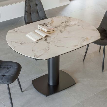Utdragbart matbord i keramik och metallunderrede - Indira Viadurini