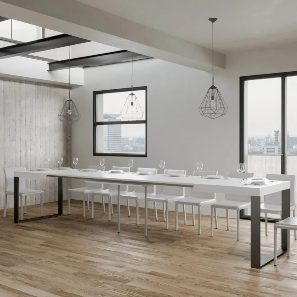 Utdragbart matbord i melaminträ och järn Tillverkat i Italien - Badesi Viadurini