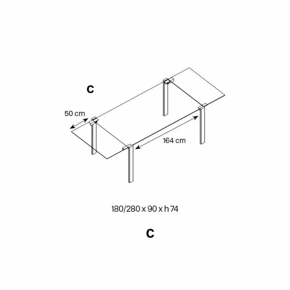 Utdragbart matbord i Extralight glas och metall tillverkat i Italien - Sopot Viadurini