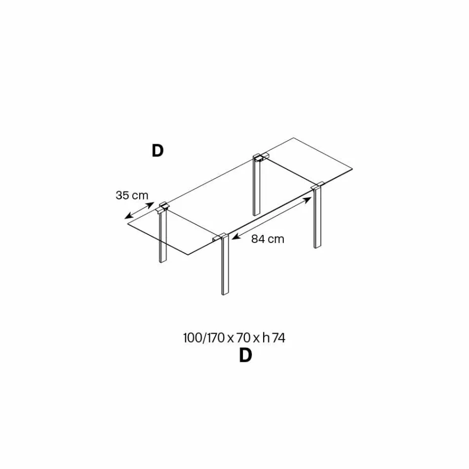 Utdragbart matbord i Extralight glas och metall tillverkat i Italien - Sopot Viadurini