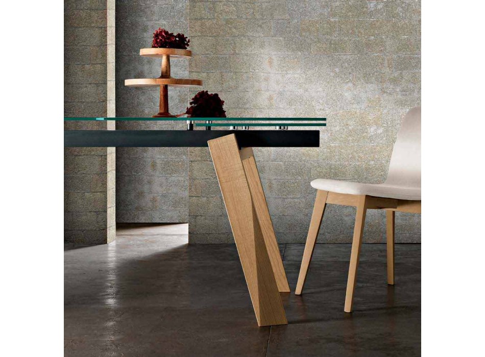 Extendable modernt glas matbord tillverkat i Italien, Azad Viadurini