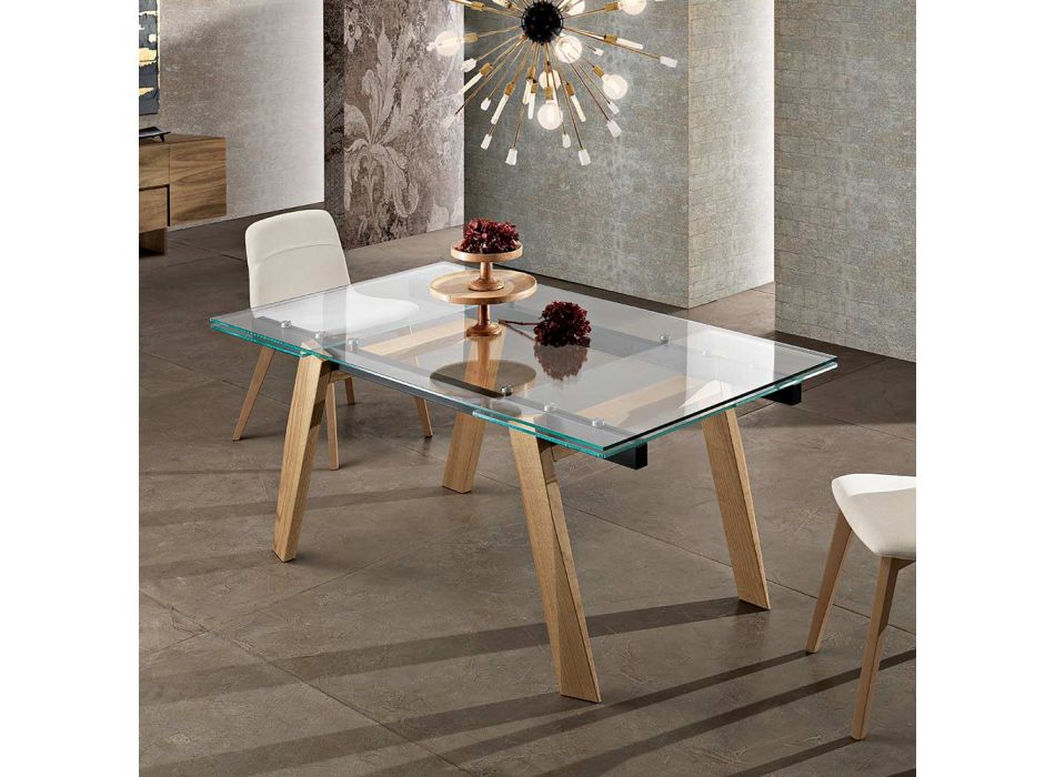 Modernt utdragbart matbord i glas gjord i Italien, Azad Viadurini