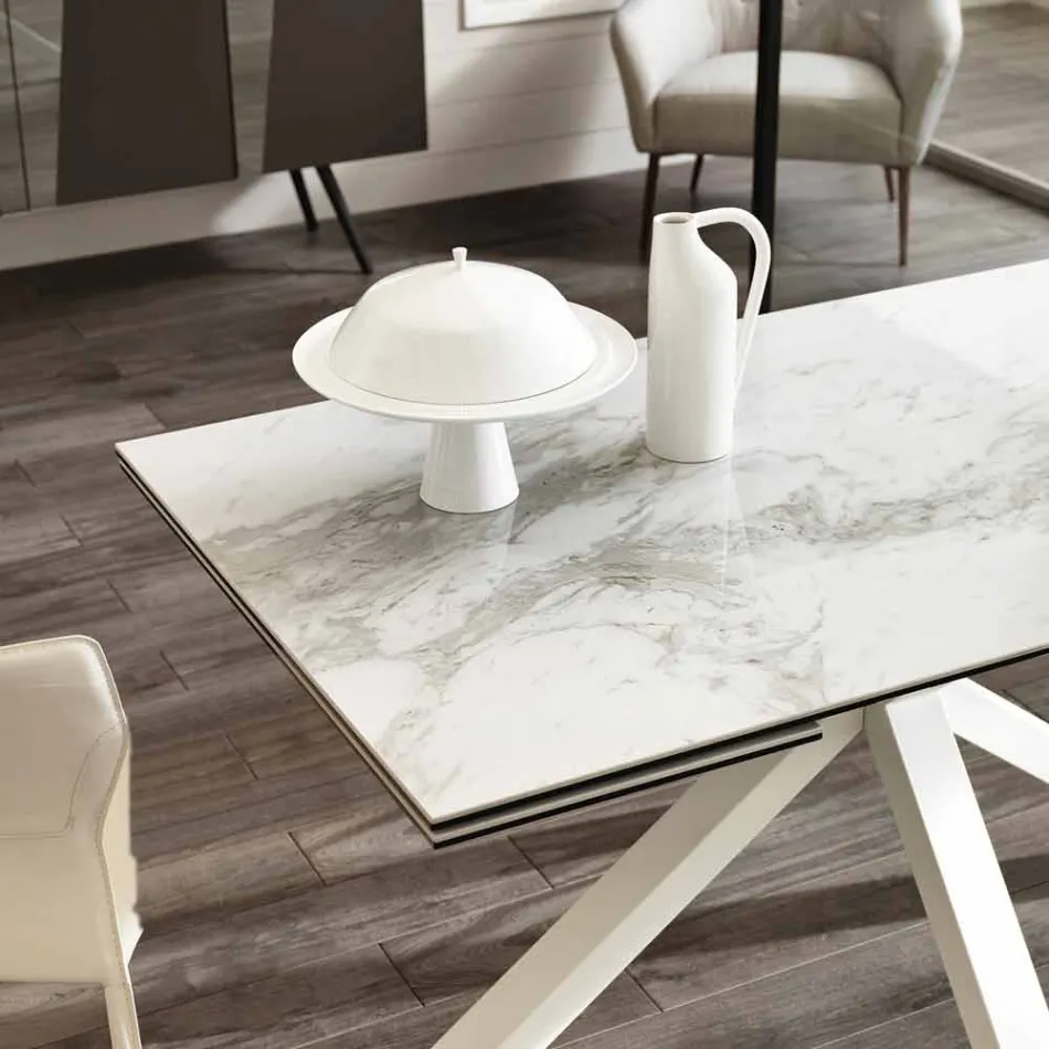 Dining glas-keramiska sträcker bord, L.160 / 240xp.90 cm, Bacchus Viadurini