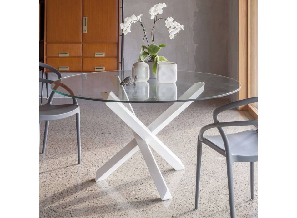 Matbord med bas i massiv bok och skiva i härdat glas - vintergrön Viadurini