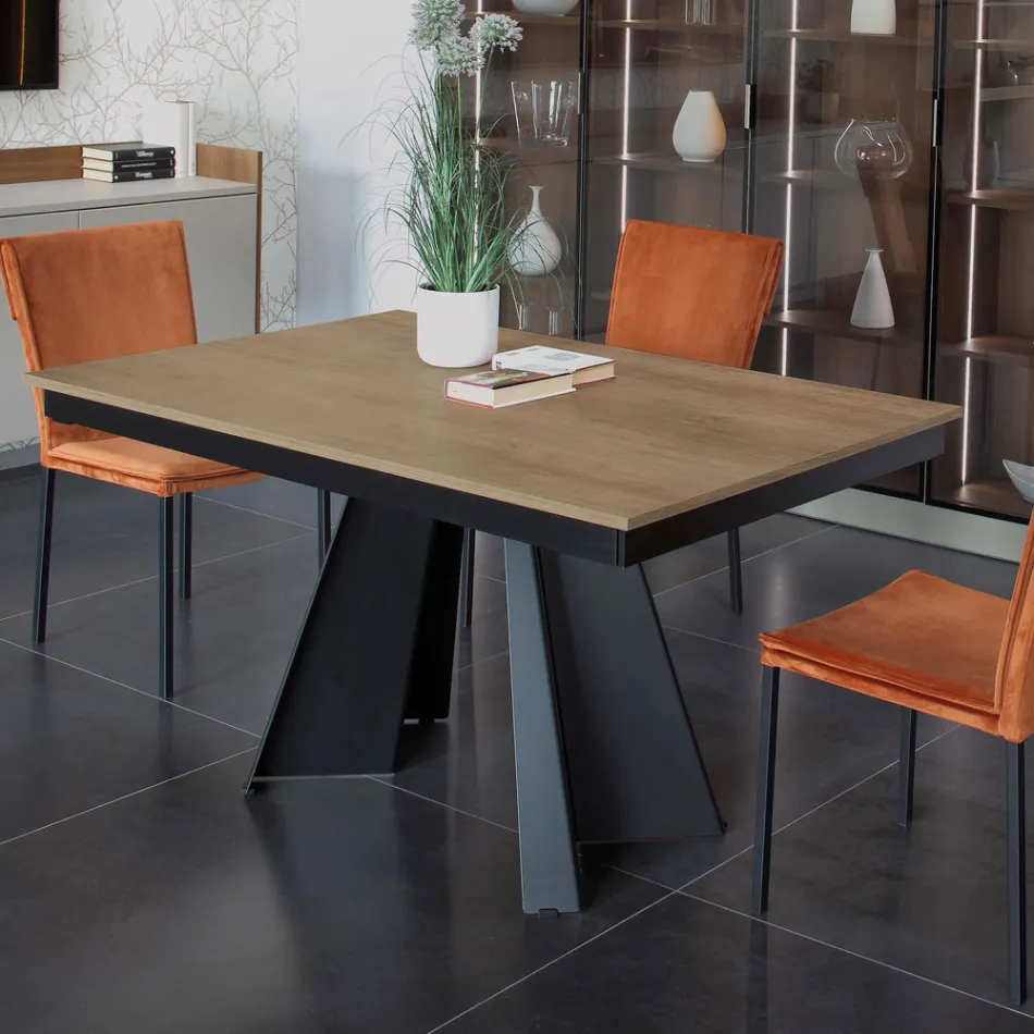 Matbord som förlängs och vidgas i melamin och metall - Devendra Viadurini