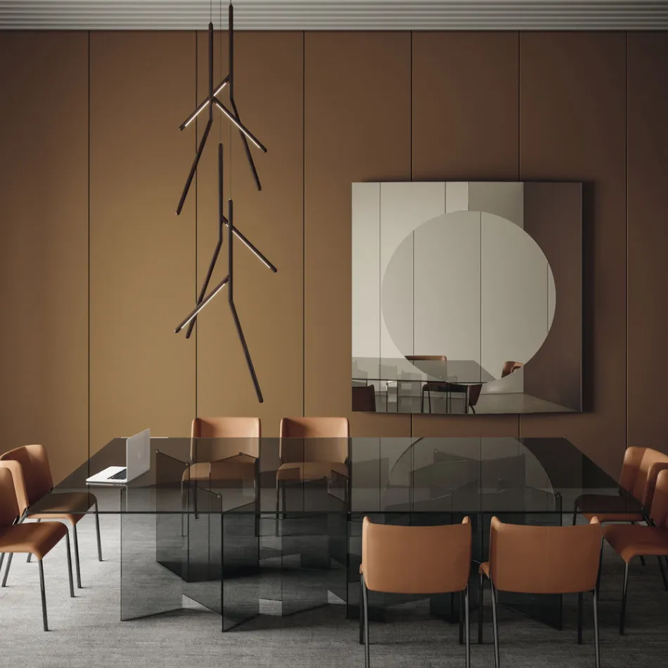 Matbord med bas och rektangulär glasskiva Tillverkat i Italien - Thommy Viadurini