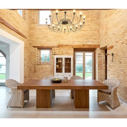 Matbord med dubbel underrede och 4 rottingstolar - skjutbar Viadurini