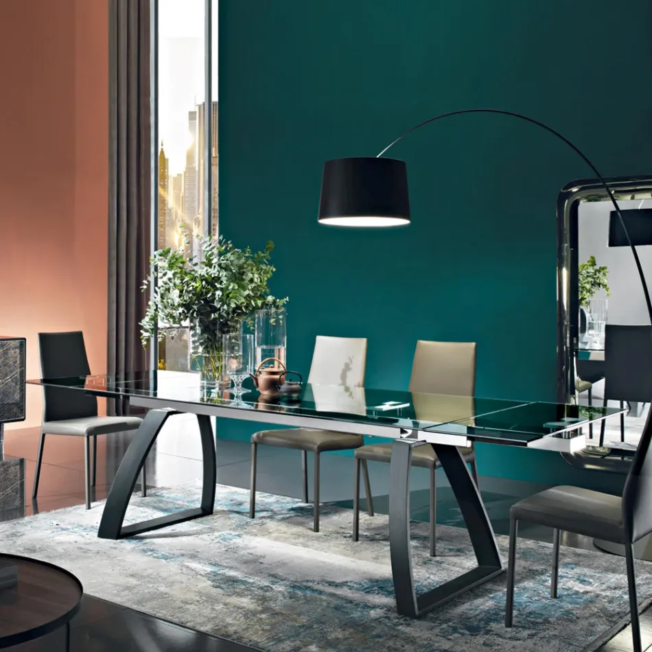 Matbord med utdragbar glasskiva Tillverkat i Italien - Antimo Viadurini