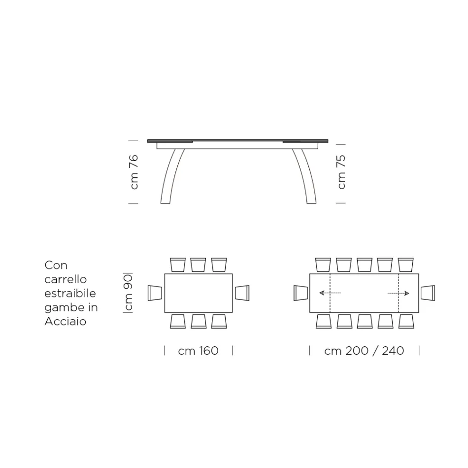 Matbord med utdragbar glasskiva Tillverkat i Italien - Antimo Viadurini