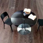 Matbord med kristallplatta och förkromad bas tillverkad i Italien - Tallio Viadurini