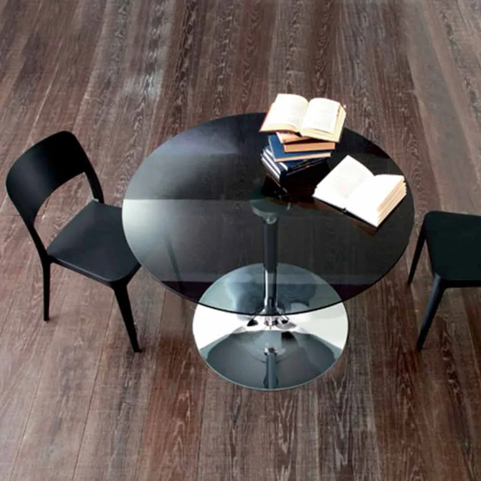 Matbord med kristallplatta och förkromad bas tillverkad i Italien - Tallio Viadurini