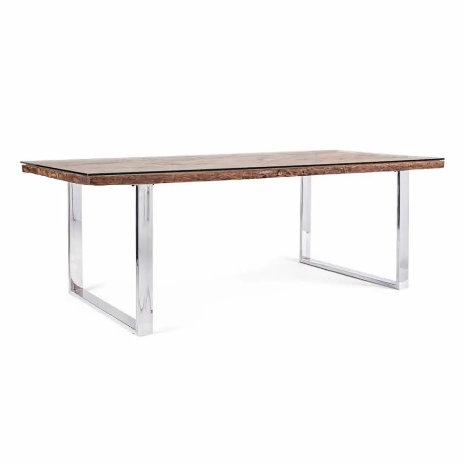 Homemotion matbord med trä- och härdat glasskiva - Blanco Viadurini