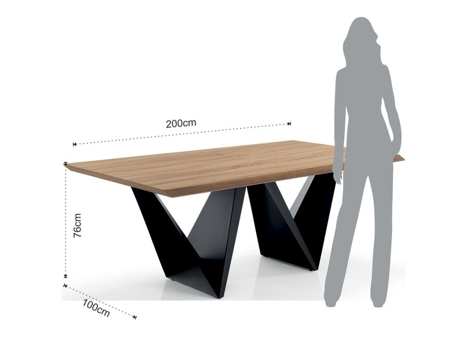 Matbord med skiva i Mdf-fanerad ek - Helene Viadurini