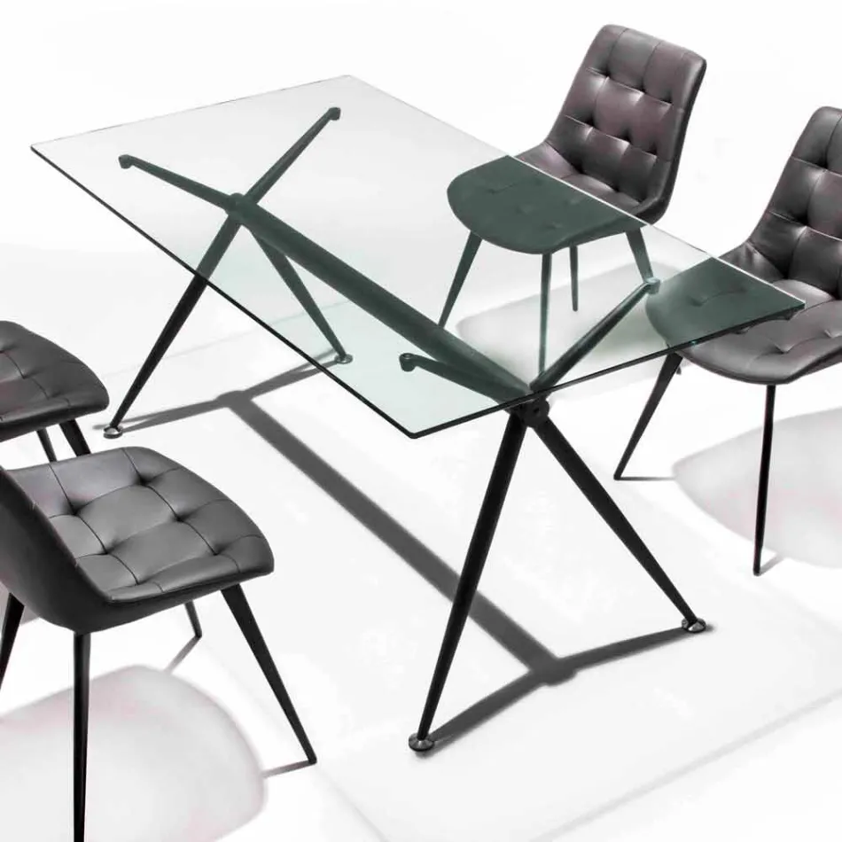 Matbord med genomskinlig härdat glasskiva - Thor Viadurini