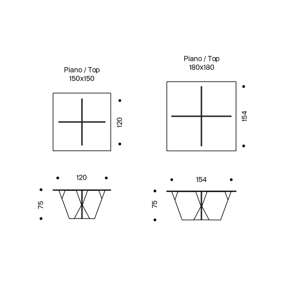 Matbord med fyrkantig skiva och glasunderrede Tillverkat i Italien - Tiseo Viadurini