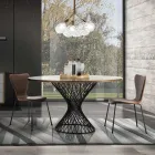 Matbord med rund skiva i ekfanerad Mdf - Emmanuel Viadurini