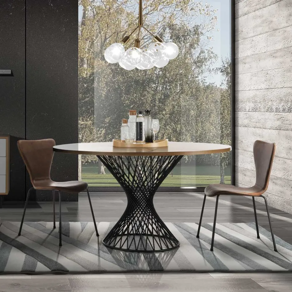 Matbord med rund skiva i ekfanerad Mdf - Emmanuel Viadurini