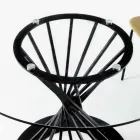 Matbord med rund ovansida av härdat glas och stålbotten - Mileto Viadurini