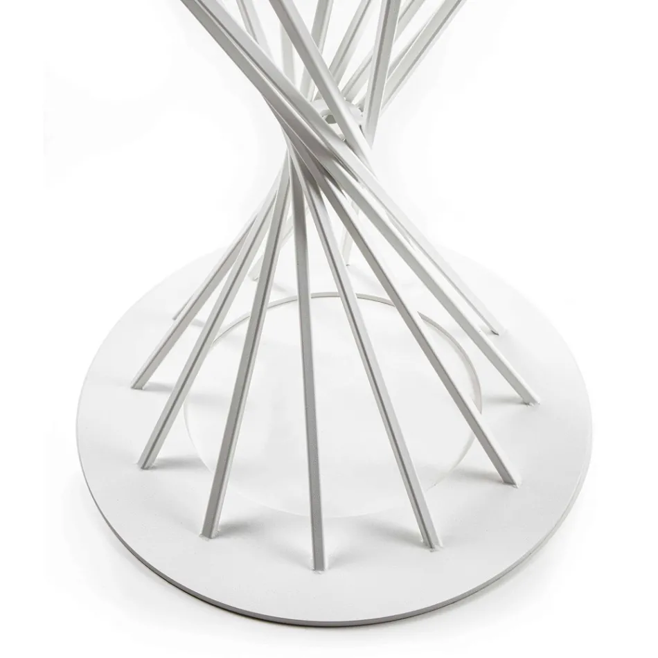 Matbord med rund ovansida av härdat glas och stålbotten - Mileto Viadurini