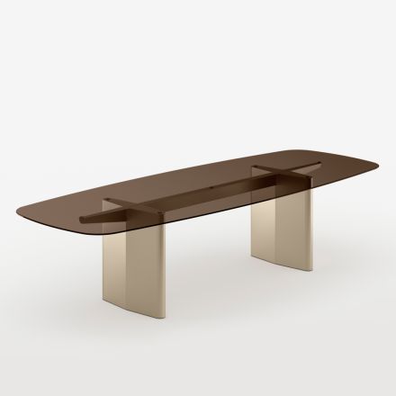 Opalia 320 cm matbord i glas och metall, tillverkat i Italien Viadurini