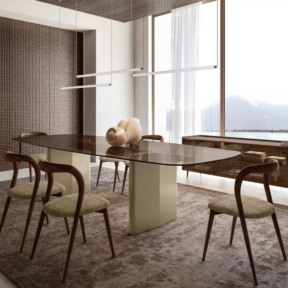 Opalia 320 cm matbord i glas och metall, tillverkat i Italien Viadurini